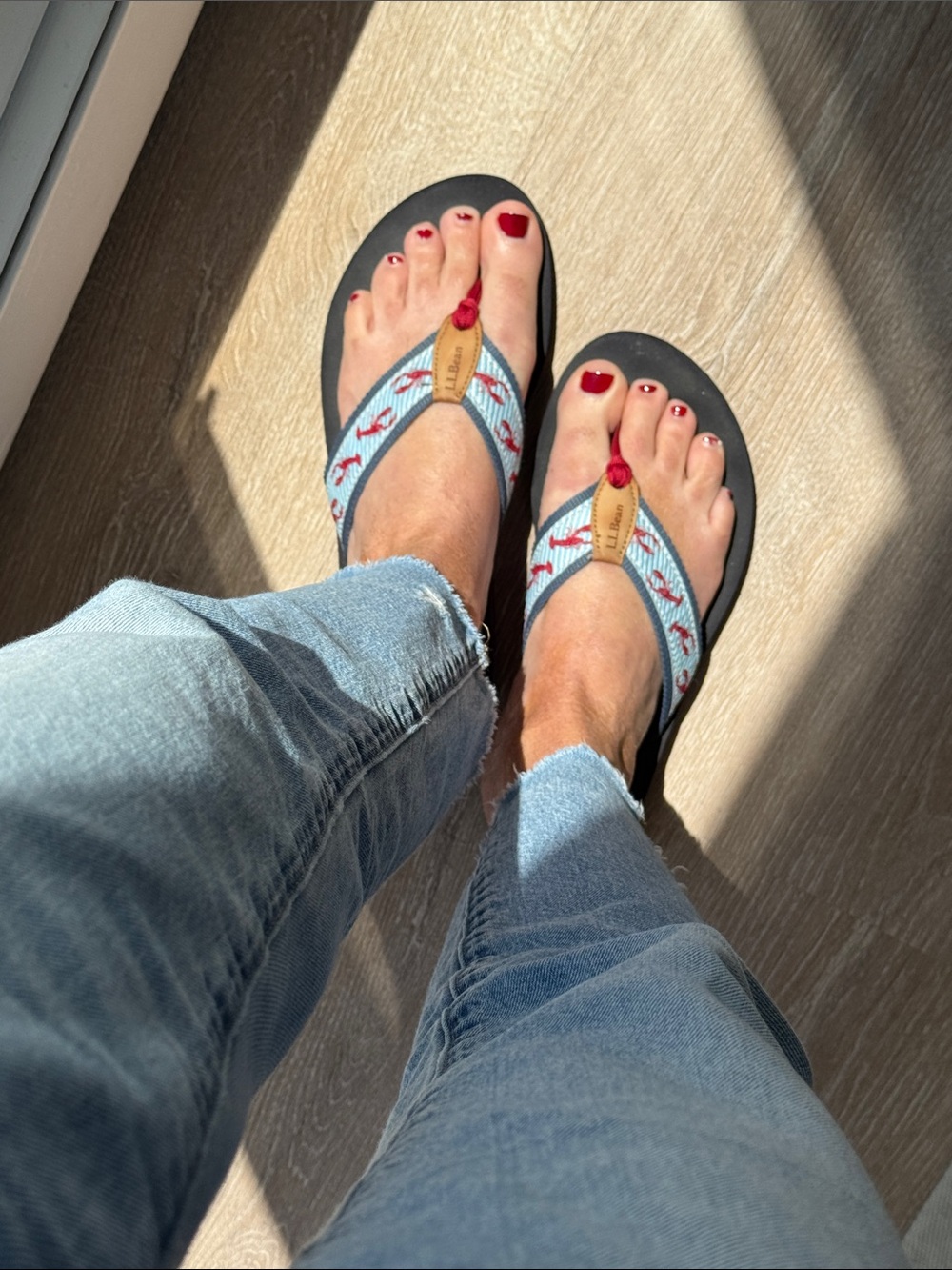 L.L.Bean Women's Maine Isle Flip-Flops in the Lobster Print 9 9.5 preppy cute